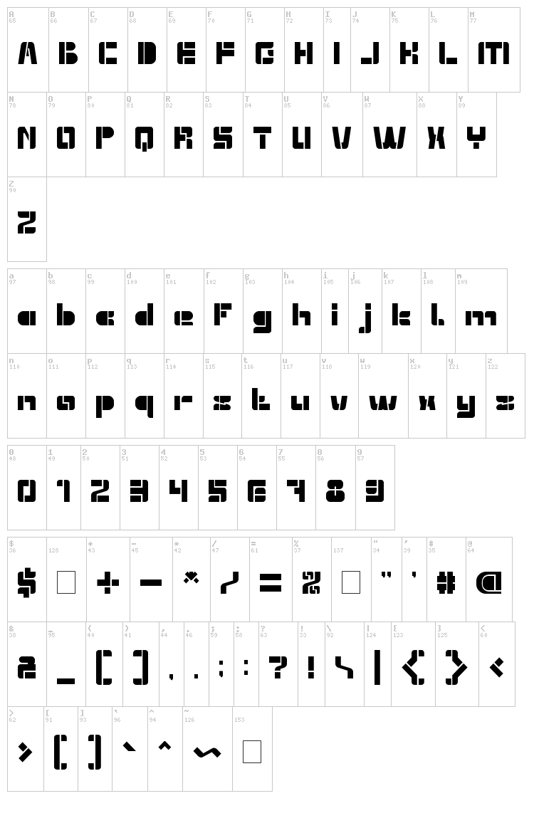 Extra Machine font map